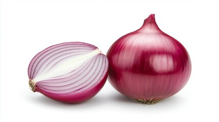 Wall Mural - A large red onion is cut in half, revealing its layers