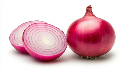 Poster - A large red onion is cut in half and placed next to a smaller onion