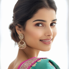 Poster - young indian woman smiling on white background