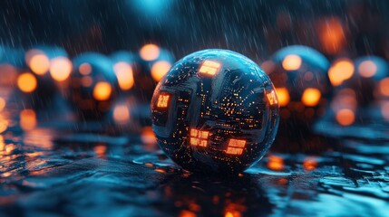 Poster - Circuitry Sphere Rain.