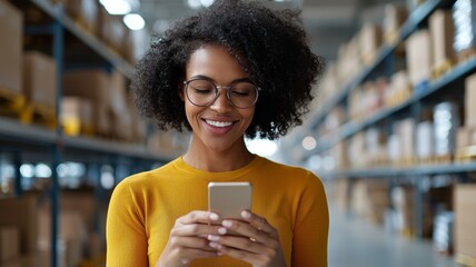 Sticker - A woman is smiling while holding a cell phone