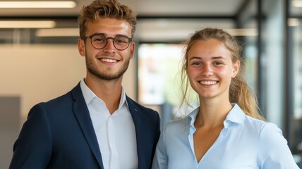 Canvas Print - A man and a woman are smiling for the camera