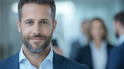 Poster - A man with a beard and glasses is smiling for the camera