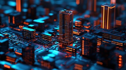 Fototapete - Cyberpunk Cityscape.