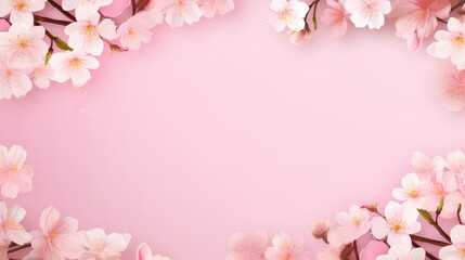 Sticker - Pink Cherry blossom Illustration. Frame of Sakura Cherry Blossoms Spring flower