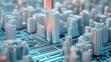 Fototapete - Cityscape Circuit Board.