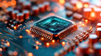 Fototapete - CPU Microchip Closeup.