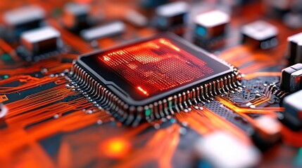 Fototapete - CPU Chip On Motherboard.