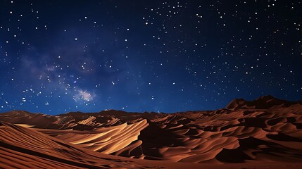 Breathtaking night sky filled with stars above a vast, rolling desert landscape.