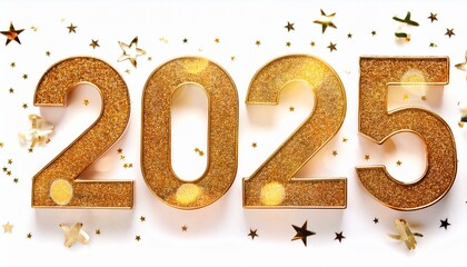 Celebrate 2025 with shining golden 3D numbers. Glittering and elegant, perfect for festive New Year projects, digital designs, and posters. Add sparkle and luxury to your creations.