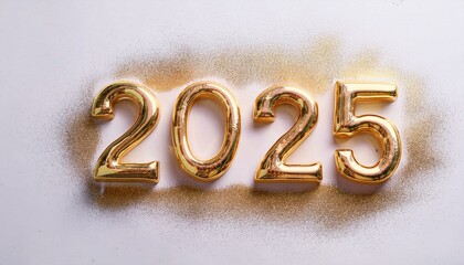 Wall Mural - Celebrate 2025 with shining golden 3D numbers. Glittering and elegant, perfect for festive New Year projects, digital designs, and posters. Add sparkle and luxury to your creations.