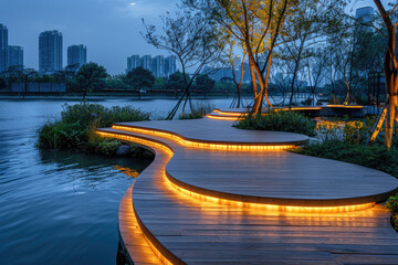 Wall Mural - Chinese architecture at night, pavilions and towers