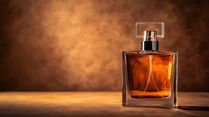 Glass Perfume Bottle on a Brown Background