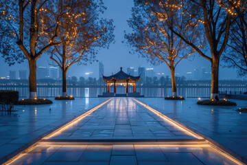 Wall Mural - Chinese architecture at night, pavilions and towers