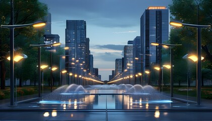 Canvas Print - innovative smart city infrastructure featuring advanced street lighting and water-saving technologies for sustainable urban living