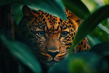 Leopard stealthily observing its jungle surroundings at dusk