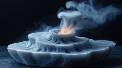 Wall Mural - A sculptural piece emitting smoke and flame, creating a mystical aura.