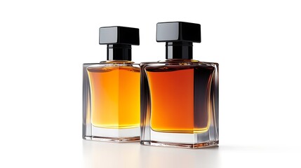 Poster - Two Perfume Bottles with Black Caps and Amber Liquid