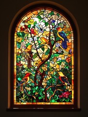 Wall Mural - Birds and Flowers Stained Glass Window