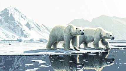 A representation of the impact of climate change on polar bear populations and their habitats.