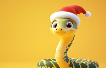 Wall Mural - Hand drawn cartoon illustration of cute snake wearing Santa hat
