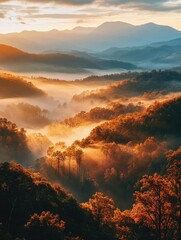 Wall Mural - Sunset Over Mountains and Trees