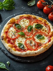 Wall Mural - Pizza with tomatoes and basil