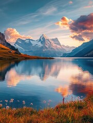 Canvas Print - Mountain landscape with lake