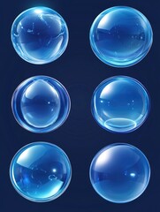 Poster - Blue Glass Spheres on Black Background