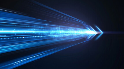 Wall Mural - Abstract background featuring fast-moving blue light and arrows, creating a dynamic digital effect.