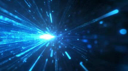 Wall Mural - Abstract background featuring fast-moving blue light and arrows, creating a dynamic digital effect.