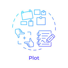 Wall Mural - Plot multi color concept icon. Story board, storytelling. Cinematography, film plot. Round shape line illustration. Abstract idea. Graphic design. Easy to use in infographic, presentation