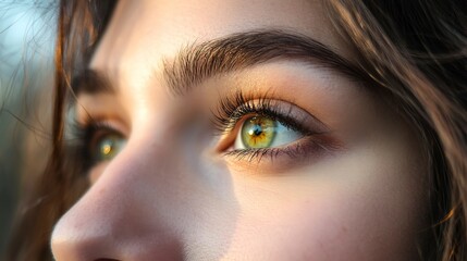 Canvas Print - A woman with brown hair and green eyes. The eyes are open and the woman has a slight smile on her face