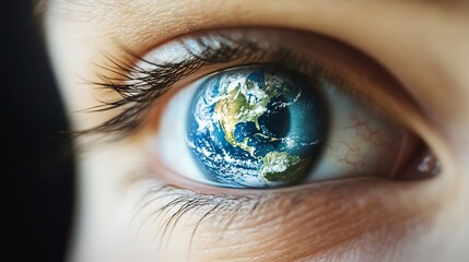 Canvas Print - Close-up of human eye with earth reflection emphasizing planet's vulnerability