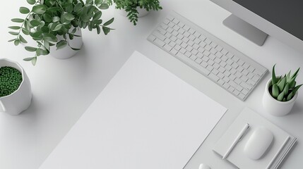 Wall Mural - a4 mockup on a table with computer and plants