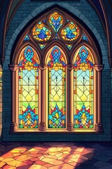 Sticker - Stained Glass Window Stone Building