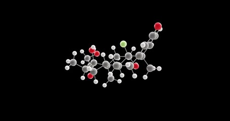 Wall Mural - Dexamethasone molecule, rotating 3D model of glucocorticoid medication, looped video on a black background