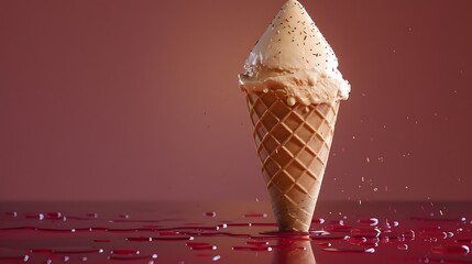 Wall Mural - On a maroon ground sits a glace cone with streaks