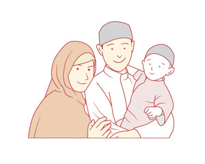 happy muslim family vector illustration