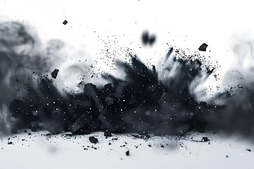 Wall Mural - black chalk pieces and powder flying, effect explode isolated on white