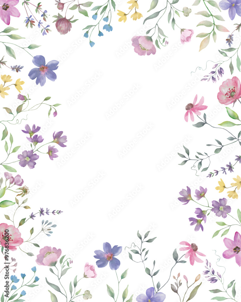 Watercolor floral frame. Hand drawn illustration. Vector EPS. Stock ...
