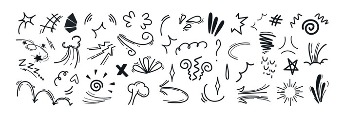 anime emotion effects set. line movement elements, comic emotive symbols. hand drawn cute doodle emp