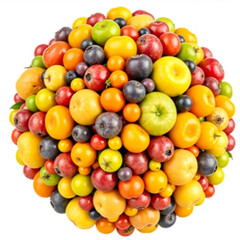 Sphere of Fresh Fruits on White Background