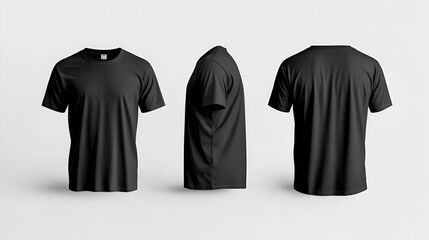 Blank black clean tshirt mockup isolated in front and back views 3D rendering Empty gray undershirt model mockup Clear dark classic soccer shirt template