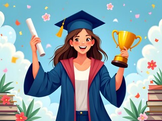 Successful Female Student Celebrating Graduation Achievement