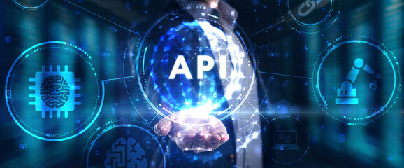 API - Application Programming Interface. Software development tool. Business, modern technology, internet and networking concept.