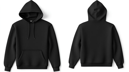 blank black hoodie mockup showing both front and back views 3d rendering of an empty crewneck hooded