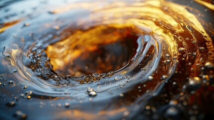 Close-up of crude oil swirling in a barrel, with copy space for energy-related messaging.