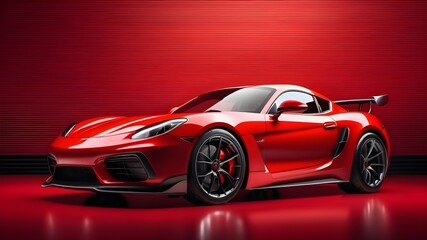 Red sports car on a red background. High quality photo