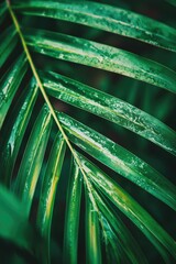 Canvas Print - Palm Leaf Water Droplets Close Up